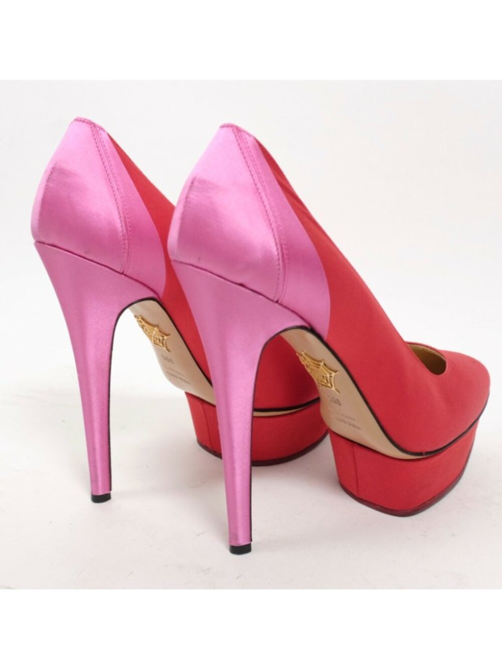 Charlotte Olympia sz 38.5 US 8.5 shoes pink red silk platform - Picture 6 of 8